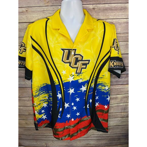 UCF Button Up Shirt Mens Size Large Yellow Black Blue Polyester Spandex - Picture 1 of 10